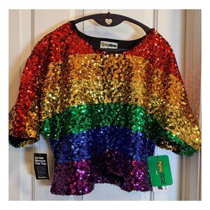 Tipsy Elves Rainbow Sequin Cropped Tee Size S NWT